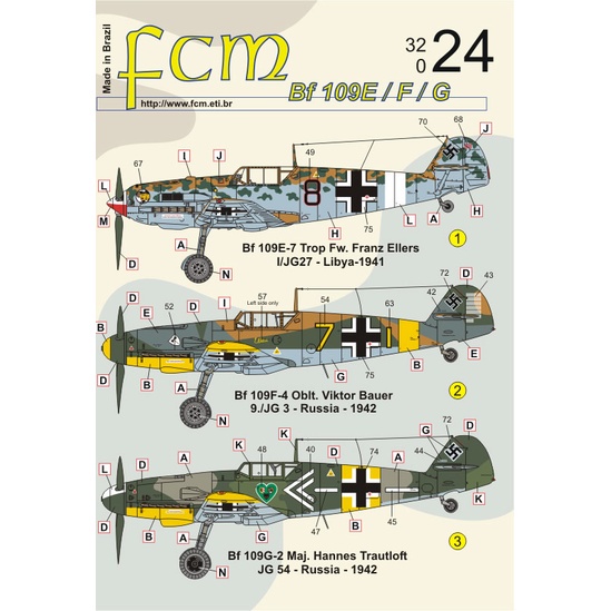 Decal Messerschmitt BF-109 E/F/G FCM32023 1/32 Decalque Plastimodelismo