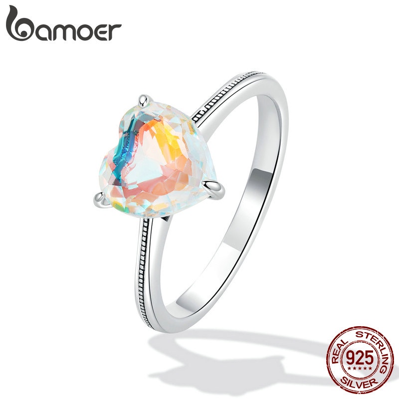 Bamoer Anel De Prata 925 Brilhante Com Coração Colorido/Joias Para Mulheres/Meninas/Presente em Oferta na Shopee