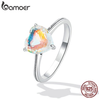 Bamoer Anel De Prata 925 Brilhante Com Coração Colorido/Joias Para Mulheres/Meninas/Presente
