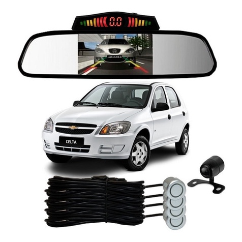 Sensor De Ré + Espelho Camera Ré Chevrolet Celta Prata