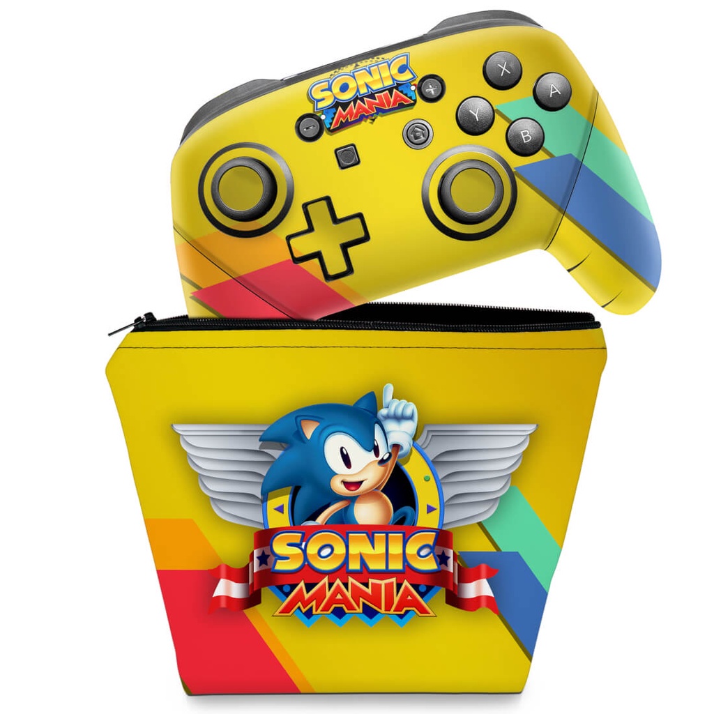 Capa Case e Skin Adesivo Nintendo Switch Pro Controle - Sonic Mania