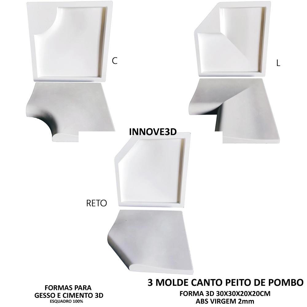 3 Forma 3d Molde 3d Para Canto 30x20cm molde para Borda de Piscina Peito de Pombo 49x20cm ABS 2mm