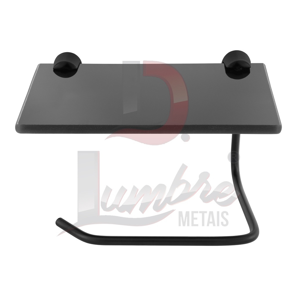 Papeleira Porta Papel Higiénico Com Prateleira De Vidro Para Celular Black (Preto)