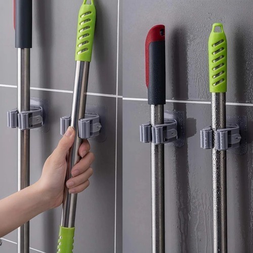 Kit com 3 Suporte Vassoura Rodo Adesivo Pá Mop Utensílios Suporte de Parede Sem Furar Gancho de Cozinha Banheiro Racks