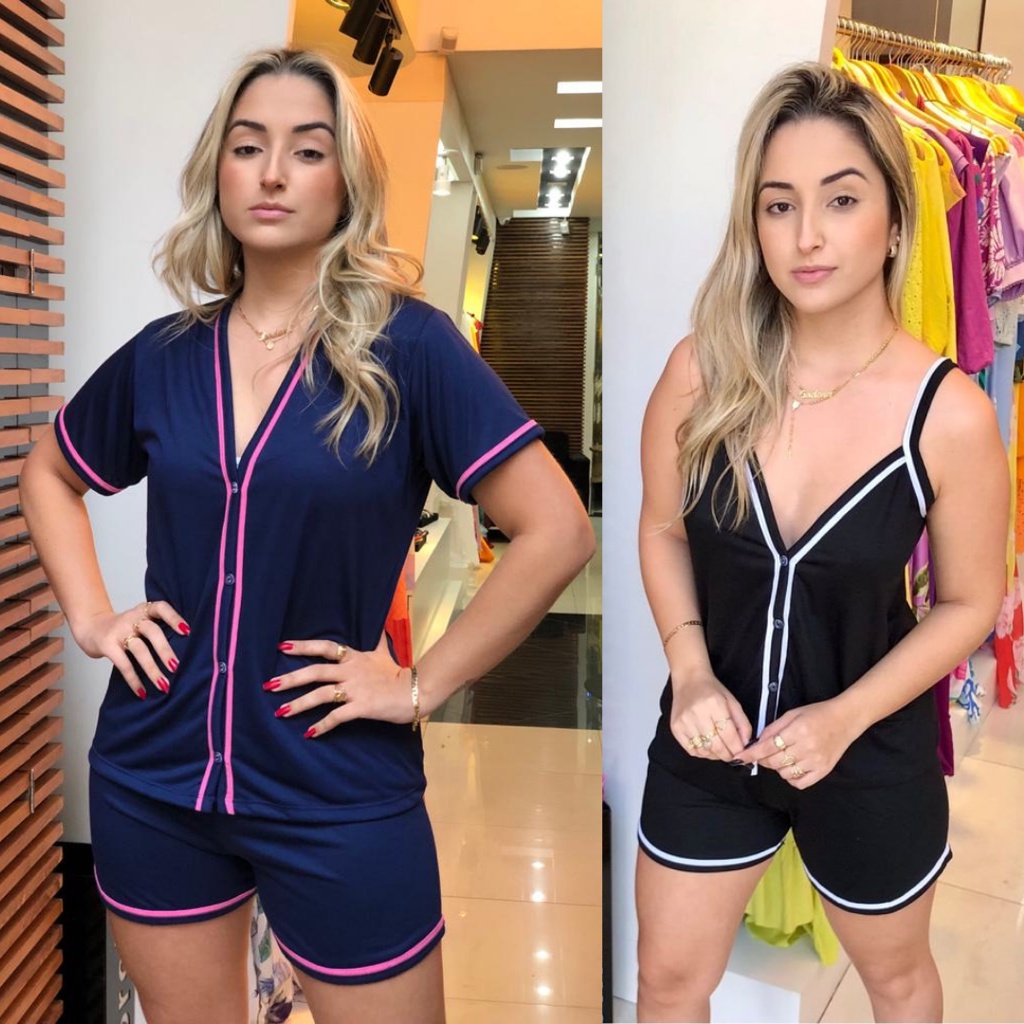 Kit 2 Pijamas Aberto Com Botões Femininos Blogueira Alcinha Gestação Amamentar Cirurgico Luxo — imagem 2 de 2