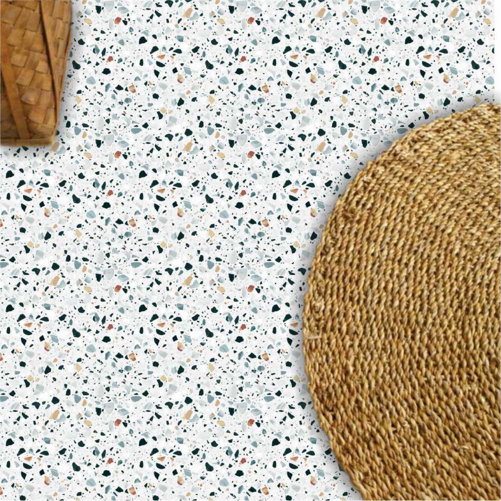 Adesivo piso granilito Terrazzo verde vinil lavavel antiderrapante