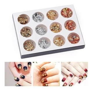 12 Folhas De Ouro E Prata Decoração Unhas Encapsuladas