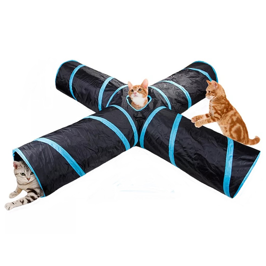 Túnel Para Gato Em X 4 Saídas Dobrável 1,40x1,40x25cm - Preto em Oferta na Shopee