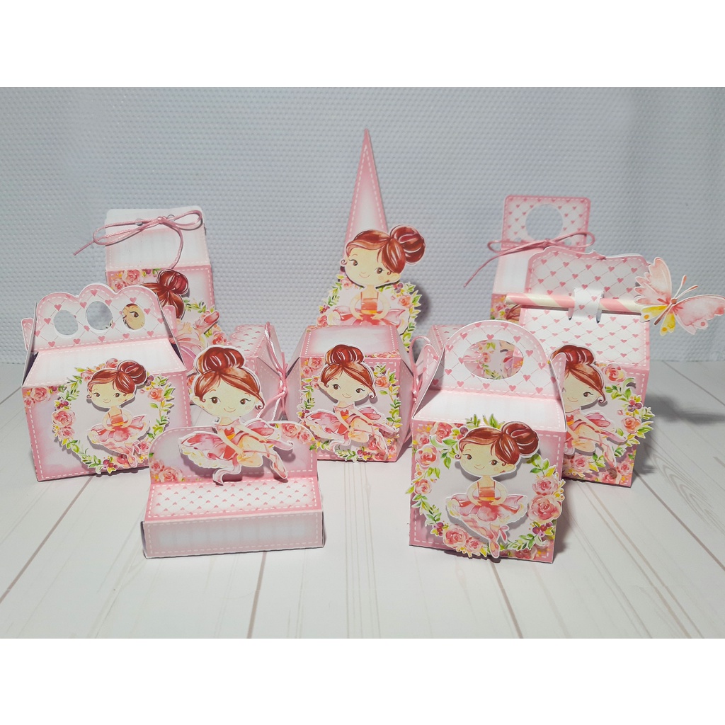 Kit Festa BAILARINA ROSA Personalizado | Lembrancinhas | Decoração Aniversário | Caixa Milk Pirâmide