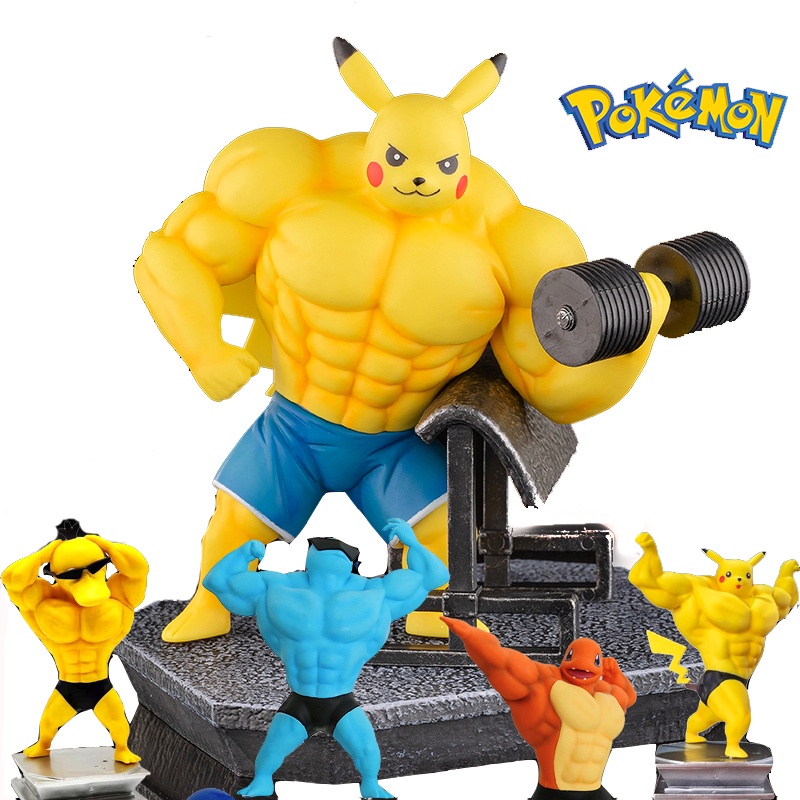 Action Figure Pokemon Muscle Pikachu Gengar Weightlifting Charmander Kit Modelo Garagem Boneca Brinquedos Para Crianças s