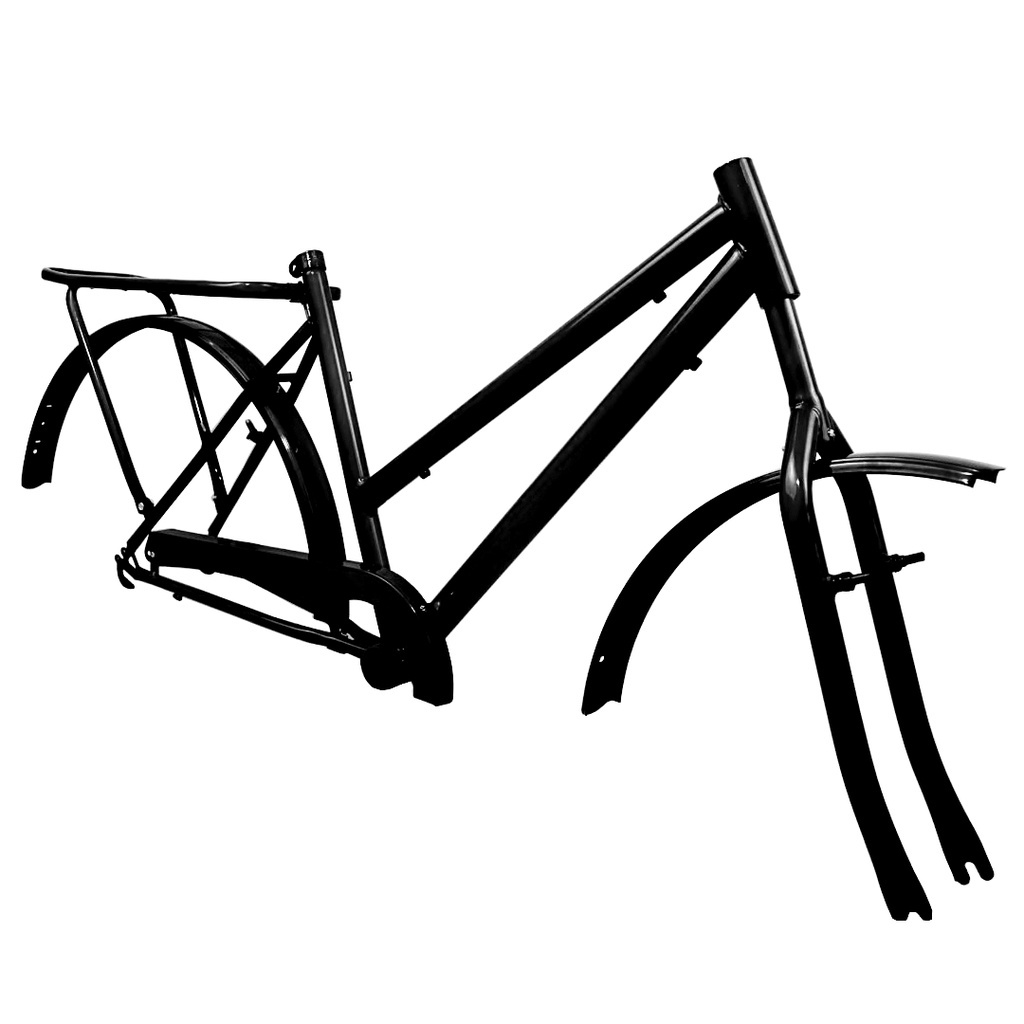 Quadro Aro 26 Para Bicicleta Poti Aço com Kit Completo (Quadro + Garfo + Paralamas + Bagageiro + Cobre corrente) - Preto Brilhante
