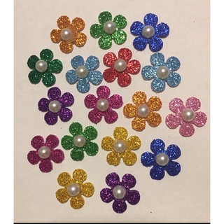 Apliques Adesivos em EVA FLOR com MEIA PÉROLA (50 un.) com Glíter para Pets (Cachorro, Gato e Coelho)