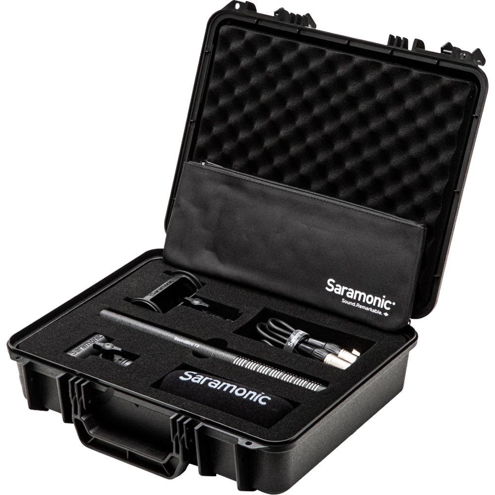 Kit Microfone Direcional (Shotgun) Profissional SoundBird T3 c/ Bateria Interna (Litio)150h,Filtros,Case,Cabo Balanceado,ShockMount p/Tripe/Sapata e Espuma,p/Entrevista, Coral, Camera DSLR Canon,Sony