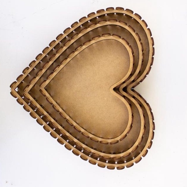 kIT 5 Trio Bandeja perola modelo coração em mdf cru em Oferta na Shopee