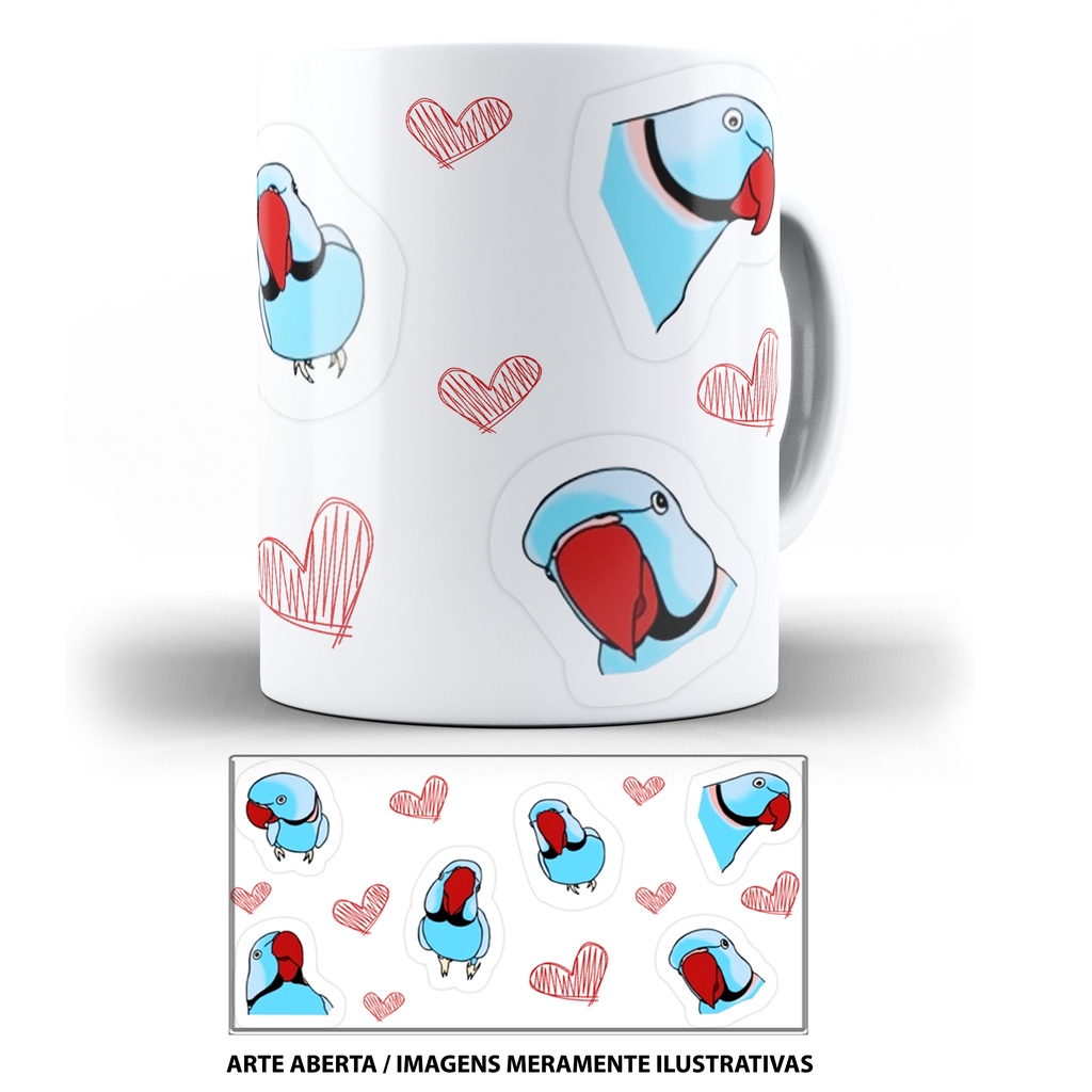 Caneca ring neck amo pássaros Periquito-de-colar varias cores
