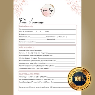 Ficha de Anamnese Personalizada - Estética - 20x14cm com 50 folhas em Oferta na Shopee