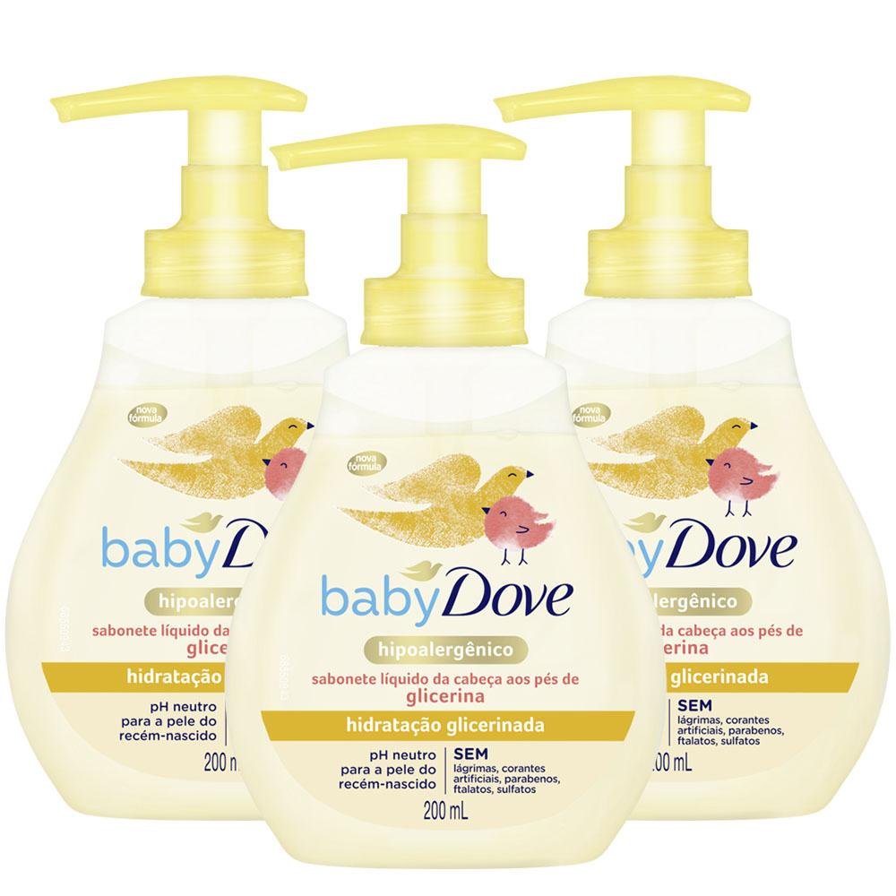 Kit 3 Sabonetes Líquido Baby Dove Hidratação Glicerinada da Cabeça aos Pés com 200ml