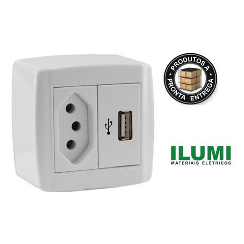 Cj 1 Tomada 10a 250v~ + 1 Tomada Usb De Sobrepor - Box Slim - ILM0072