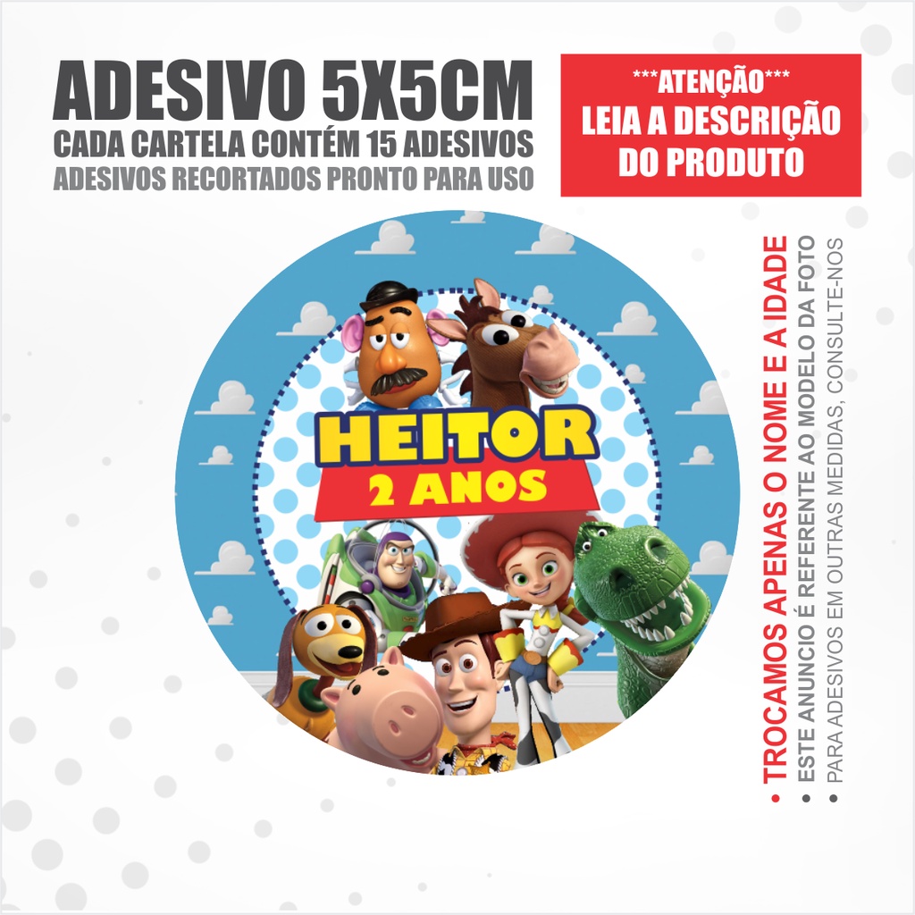 Kit Adesivos Vinil 5x5cm Personalizados Toy Story Aniversario Lembrancinha Infantil (Nome no chat)