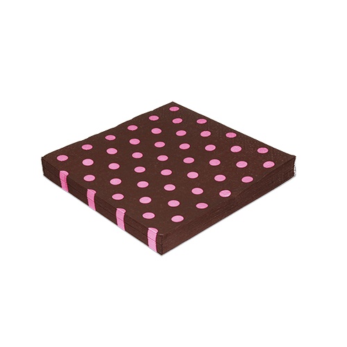 Guardanapo De Papel Estampado Poá Marrom Com Rosa - 20 Unidades.