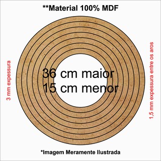 1 Jogos de 7 Aros 36 cm redonda para filtro dos sonhos MDF 3MM