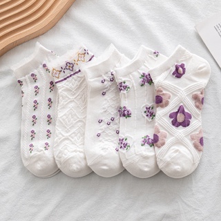 Meias Femininas De Algodão Com Renda Flores Abertas
