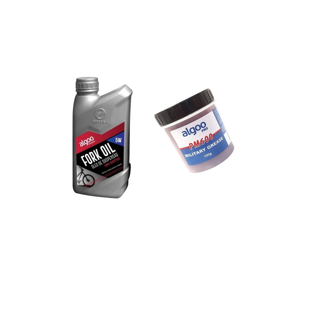 Kit Óleo de manutenção bicicleta algoo 1 litro 5w +graxa de suspensão pm600 algoo 100g