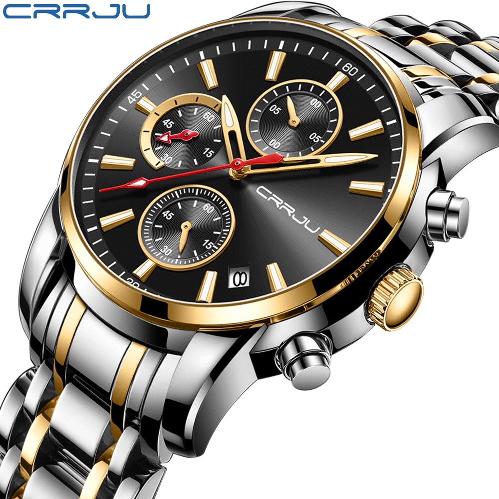 CRRJU Relógios Masculinos Marca Luxuosa Original Aço Inoxidável Apontador Luminoso Multifuncional Moda Negócios Casual Esportes Quartzo A Prova D'água 2301 XS
