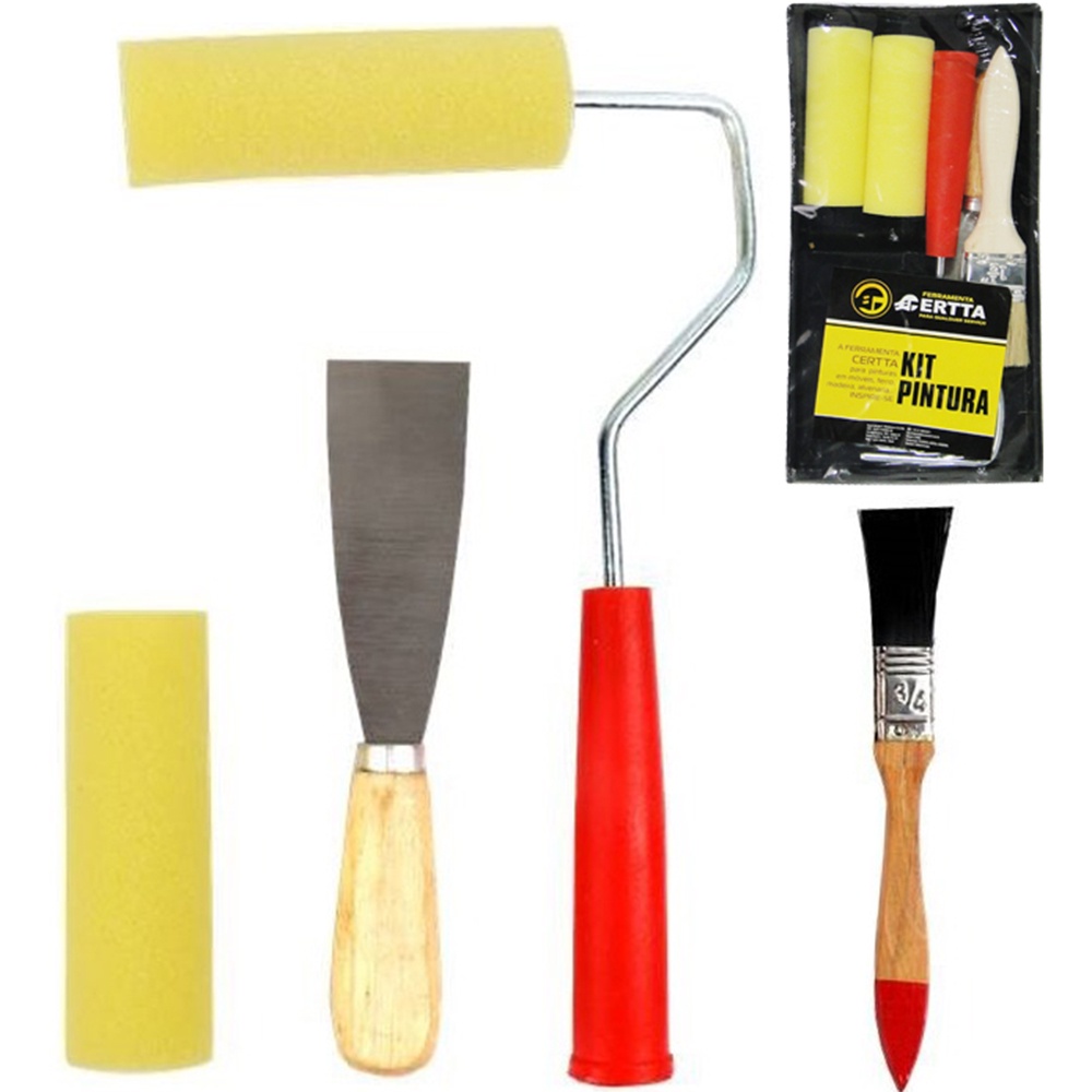 Kit Pintura Multiuso Rolo, Pincel,bandeija,espatula 6 Pecas | Shopee Brasil