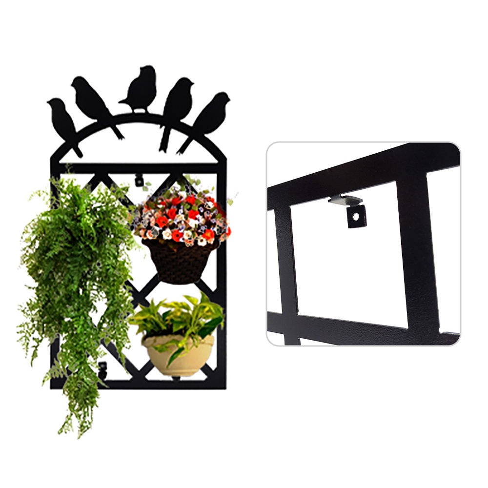 Suporte para Vasos Treliça Transversal Vasos Plantas Decoração 40x70cm Pássaros Preto