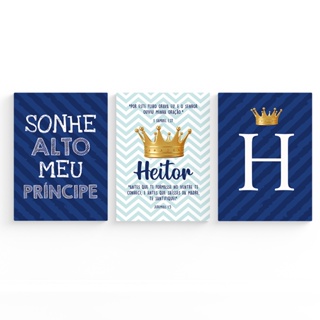 Kit 3 Quadros Decorativos Realeza, Coroa, Príncipe Quarto de bebê Menino c/  Nome Personalizado em Oferta na Shopee