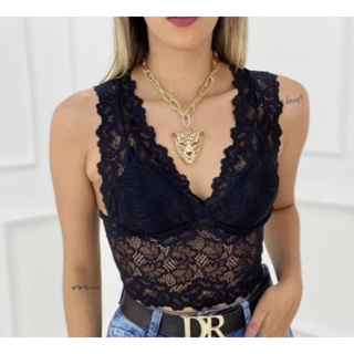 Cropped Top Renda Com Bojo Sutiã Feminino Regata