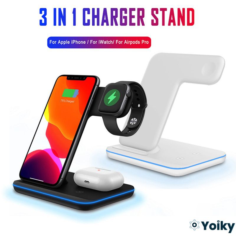 4-in-1 Wirelesse Charging Station Compatible for AirPods/iPhone/iWatch Series Qi Fast Wireless Charger Stand Dock for iPhone 11/11 12Pro Max/X/XR/XS/ 8/8P 
