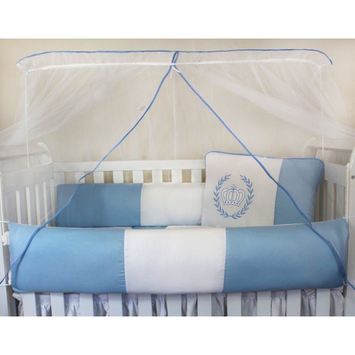 Kit Protetor de Berço Kids com Mosquiteiro Comum 7 peças Realeza Azul