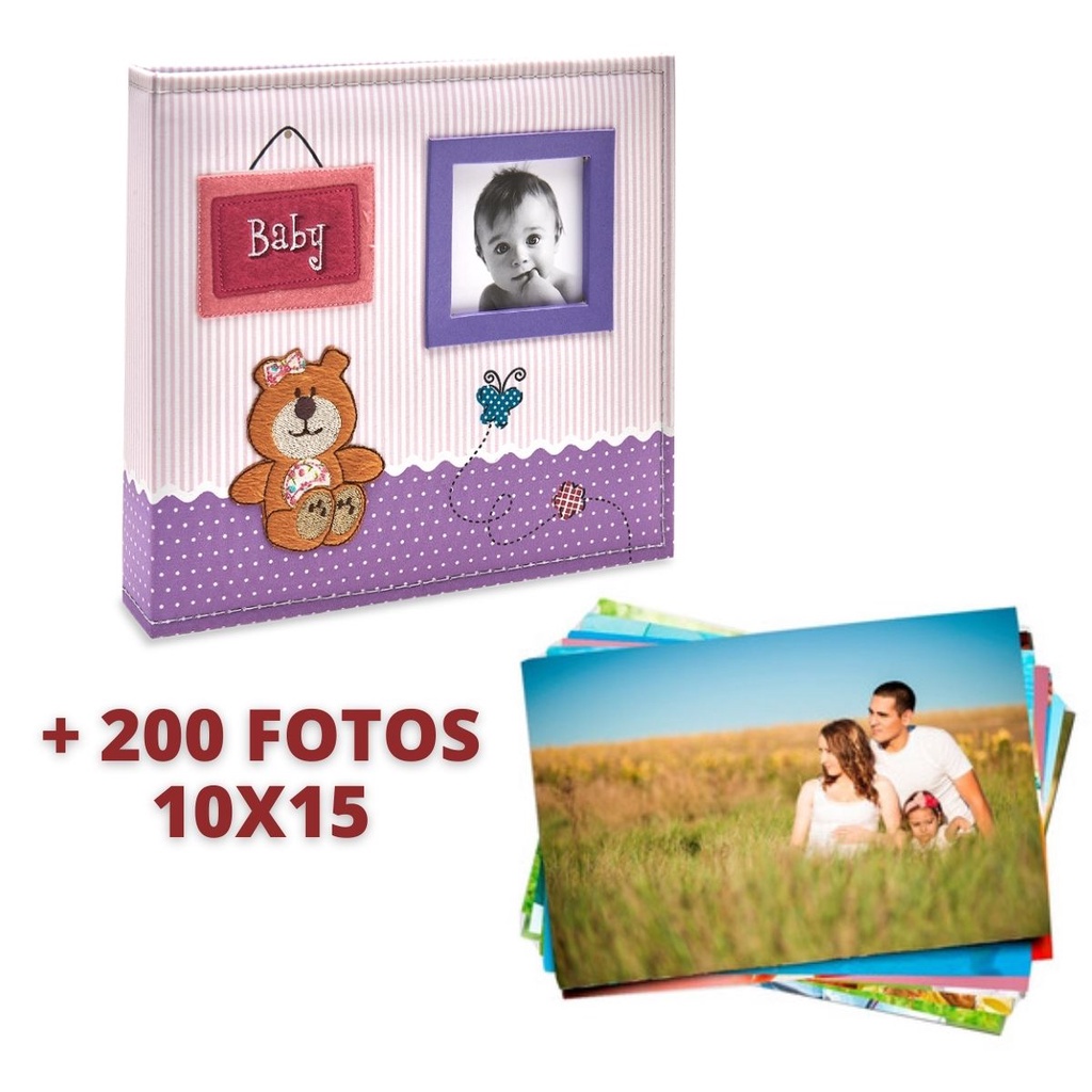 ÁLBUM DE 200 FOTOS PARA BEBES + 200 FOTO 10X15 REVELADAS 801