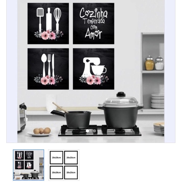 kit 4 quadros decorativos cozinha 20x20 rosa - Home & Living