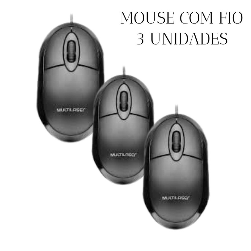 Mouse Com Fio Para Computador Notebook Preto Multilaser Kit C/ 3 Barato