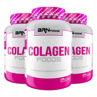 Kit 3x Colágeno Hidrolisado Pink Colagen 100 Caps - BRN FOODS Suplemento para redução de celulite