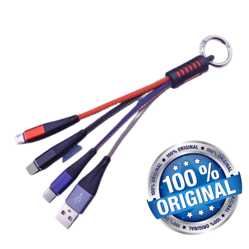 Chaveiro Cabo Recarga Multi USB Curto Carga Rápida 3 em 1 Escorrega o