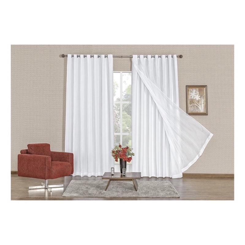 Cortina Blackout Blecaute PVC Com Voil Liso Corta Luz Claridade Sala e Quarto - 2,80m x 2,70m