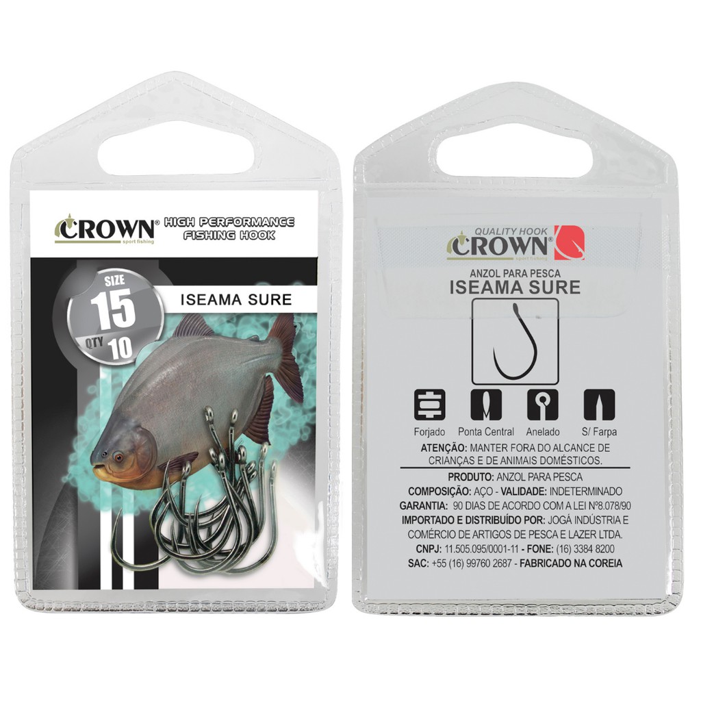 Anzol p/ Pesca Iseama Sure Sem Fisga Crown Aço Carbono Resistente Pct c/10 Ideal Para Pesqueiros