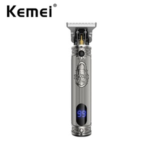 Kemei Professional Barbeiro Aparador De Cabelo Zero Gapped Precisa Tela LCD T Outliner Máquina De Acabamento Sem Fio Com Padrão De Cabeça Humana