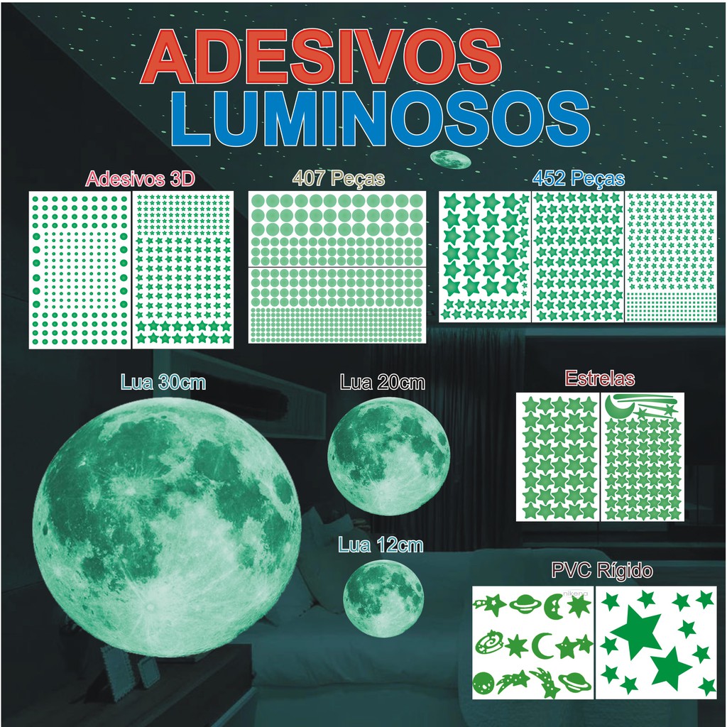 Adesivos 3d Fluorescentes : Estrelas Lua Planetas Esferas Bolinhas Unicórnio : Starfix :: ADDIV