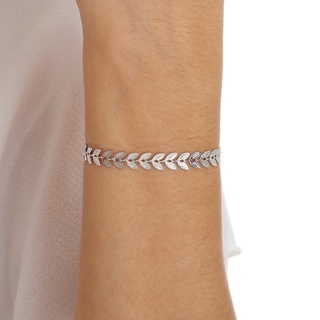 Pulseira Feminina Folhas Amoeto Semijoia Banho Ródio e Prata