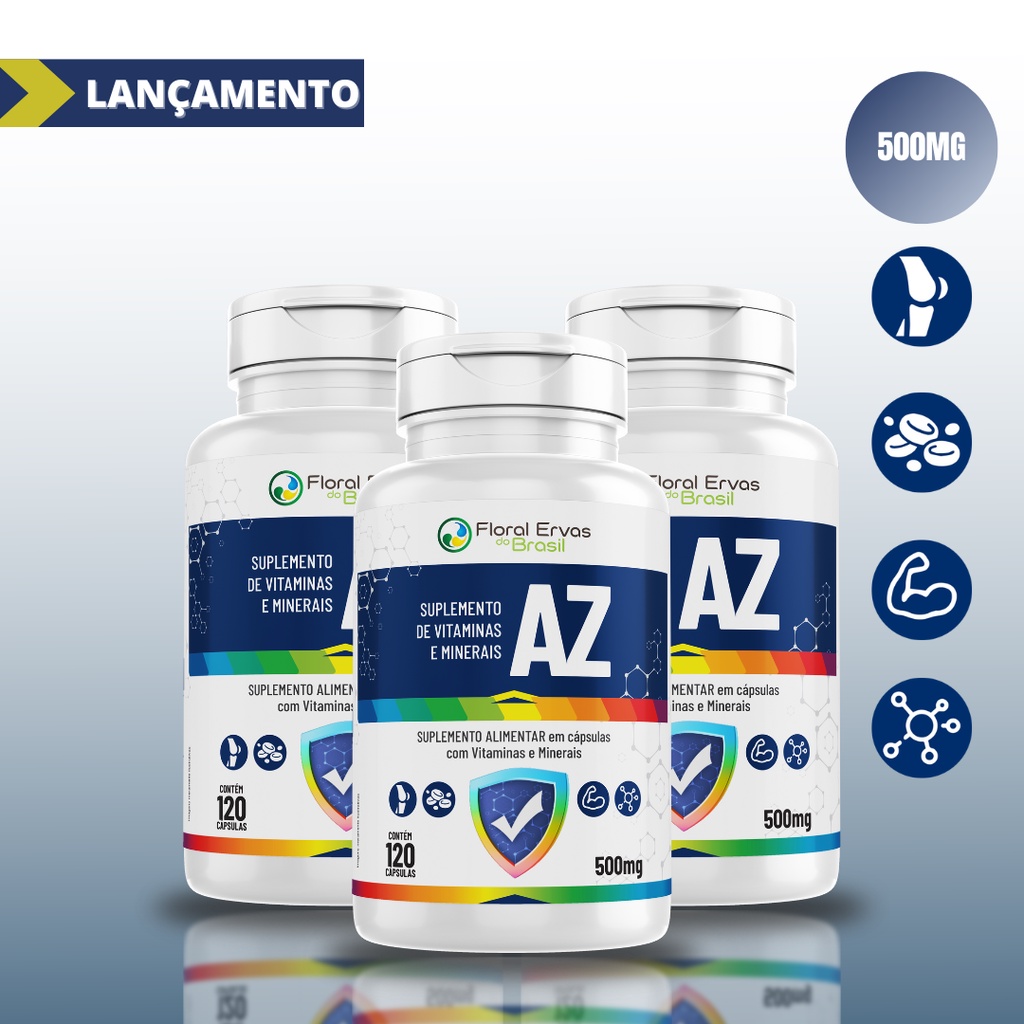 KIT Multivitamínico AZ 500mg - Homem e Mulher Vitaminas de A-Z com 120 Caps -  Polivitamínico e Minerais - Floral Ervas