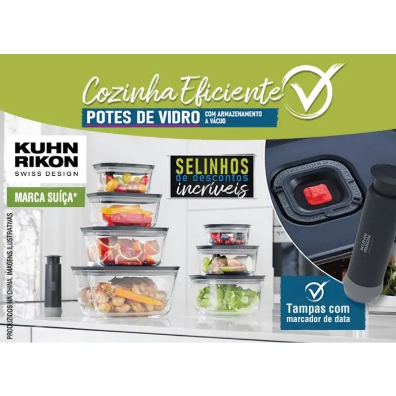 kit 1 pote de vidro a vácuo 2,6L + bomba sucção kuhn rikon