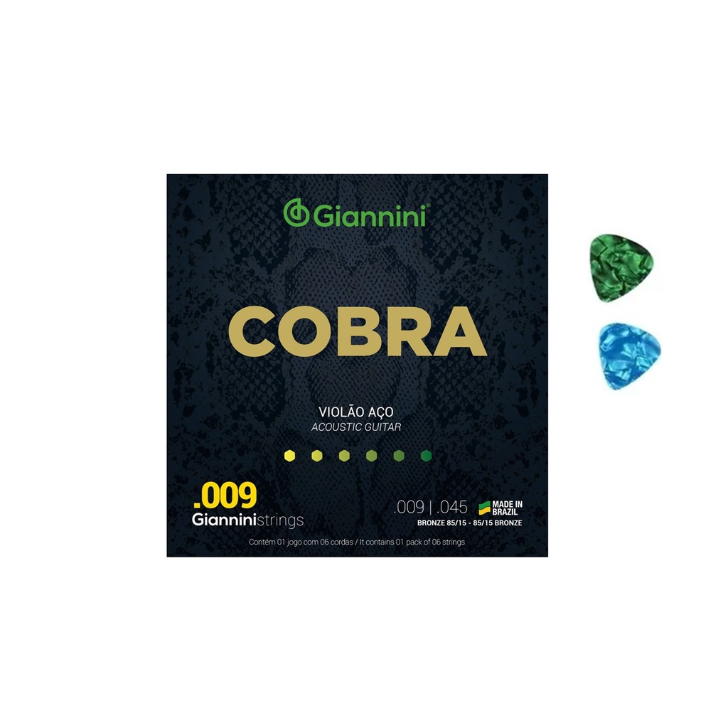 Encordoamento Giannini p/ Violão Aço Cobra .009 GEEWAK  + 2 Palhetas