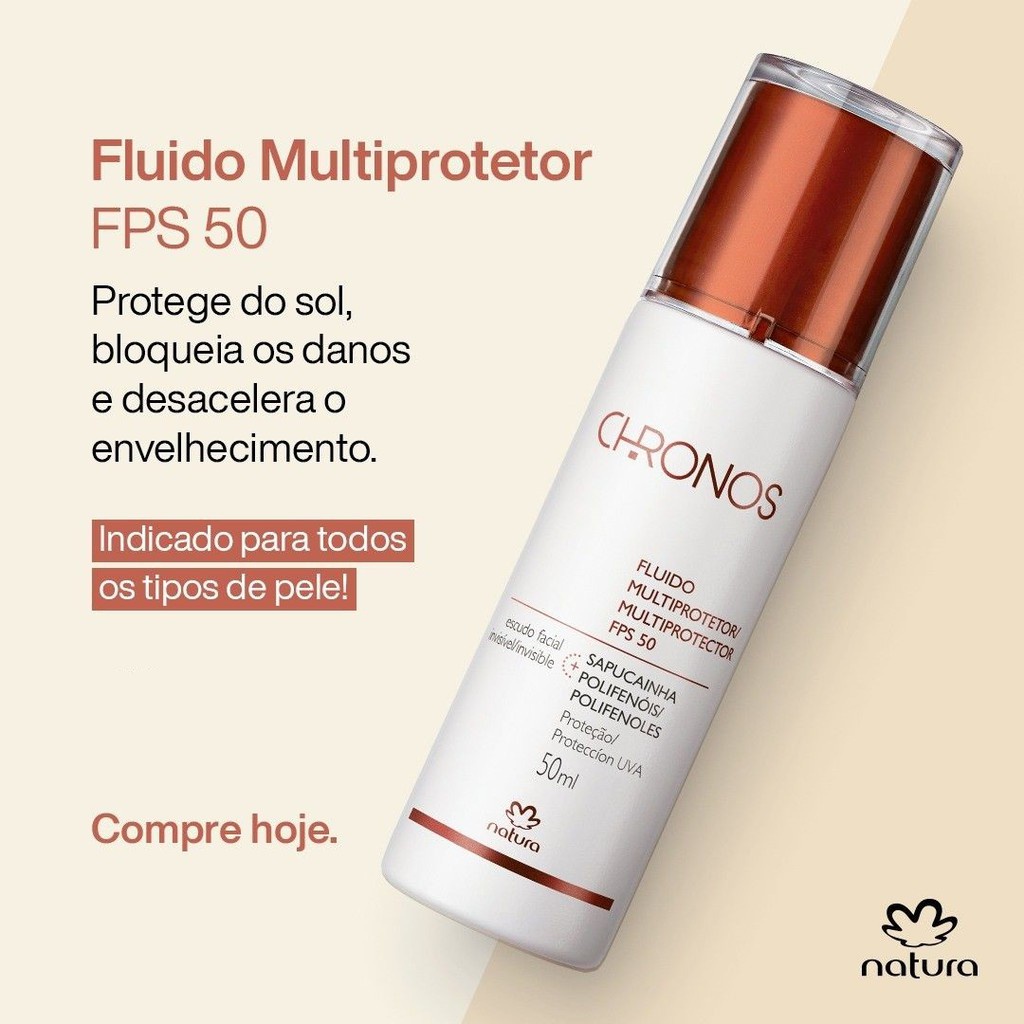 Fluido Multiprotetor FPS 50 / FPUVA 18 CHRONOS NATURA - Alta proteção solar  + prevenção do envelhecimento | Shopee Brasil