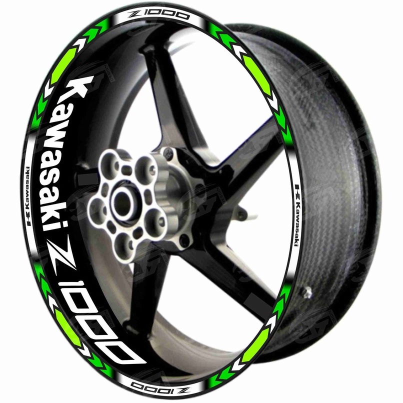 Adesivo Friso Refletivo Roda Moto Kawasaki Z1000 Z 1000 + Adesivos Internos M01 verde