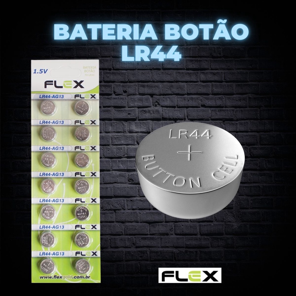 Pilha Bateria LR44 1,5V Cartela c/14un. AG13 V13GA G13A L1154 LR1154 ...